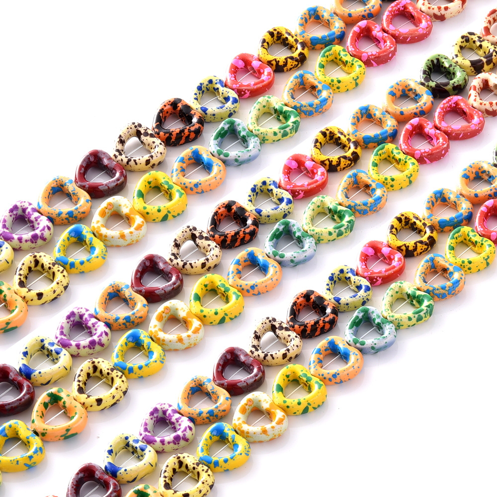 10pcs Colorful Heart-Shaped Ceramic Beads for Jewellery Making